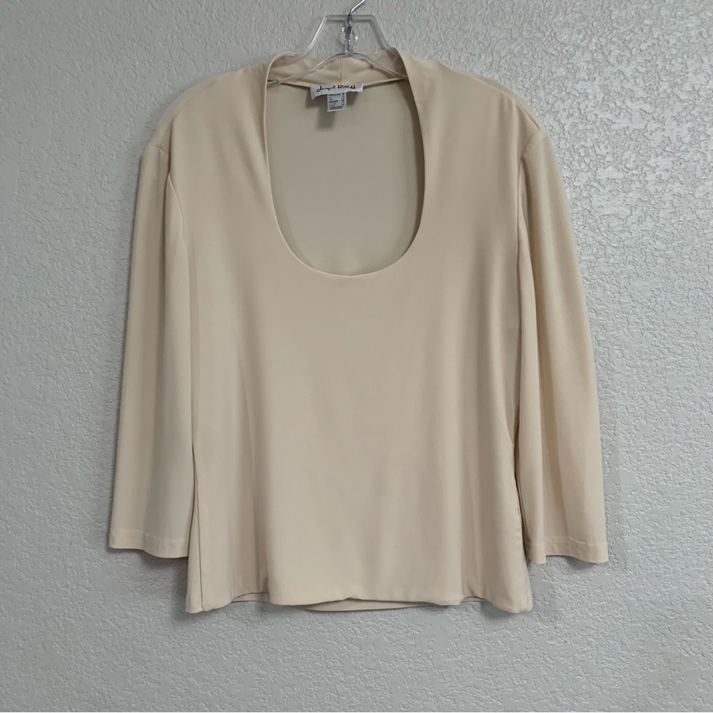 Joseph Ribkoff Top Womens 12 3/4 Sleeve Scoop Stretch Beige Minimalist